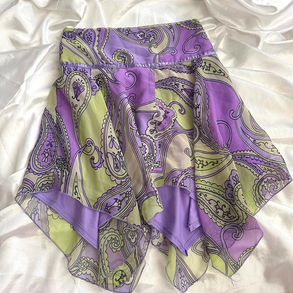 Rave Girl Y2K Paisley Handkerchief Hem Skirt Purple Green Girls Youth Medium XS